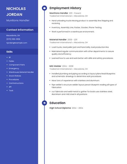 Munitions Handler Resume