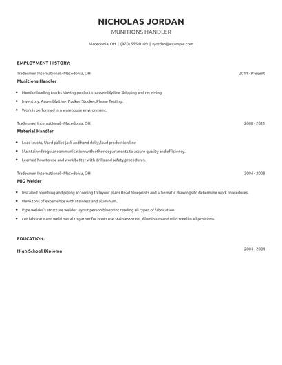 Munitions Handler Resume