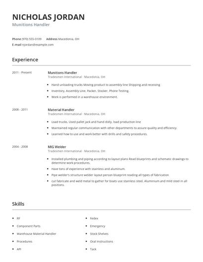Munitions Handler Resume
