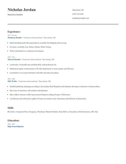 Munitions Handler Resume