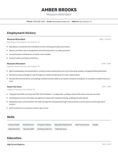 Museum Attendant Resume