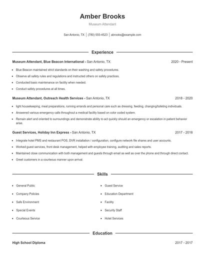 Museum Attendant Resume