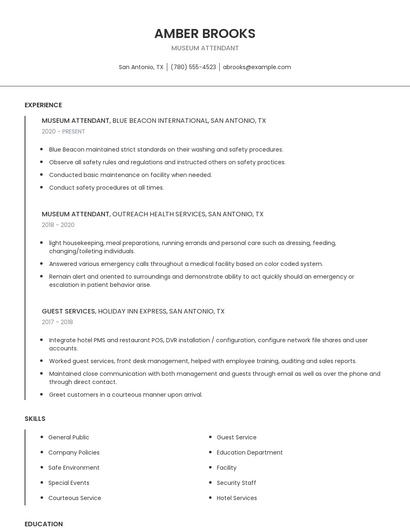 Museum Attendant Resume