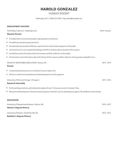 Museum Docent Resume