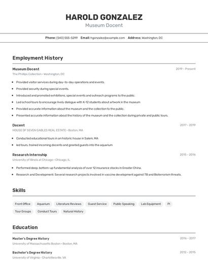 Museum Docent Resume