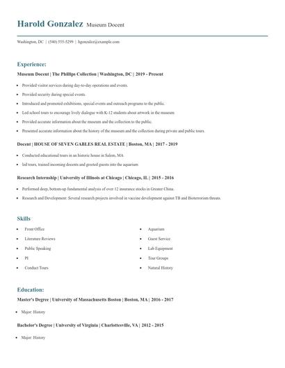 Museum Docent Resume