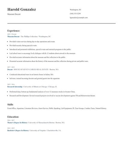 Museum Docent Resume