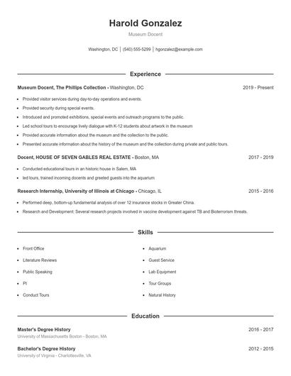Museum Docent Resume