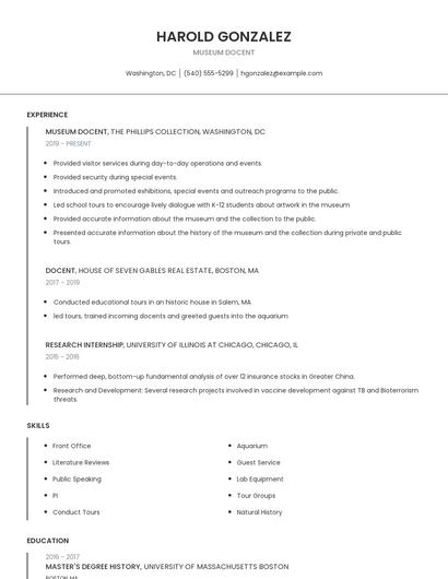 Museum Docent Resume