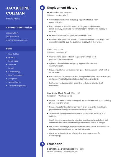 Music Artist Resume