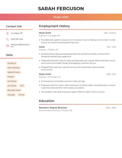 Music Artist Resume