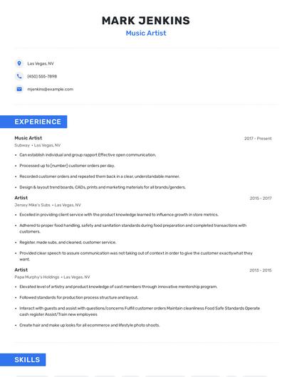 Music Artist Resume