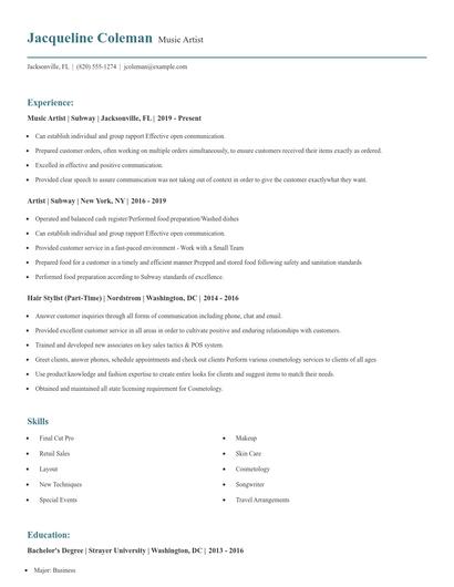Music Artist Resume