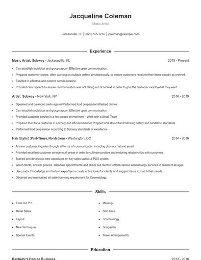 Music Artist Resume