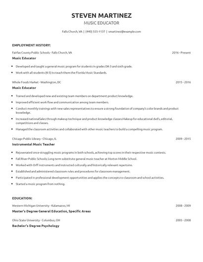 Music Educator Resume