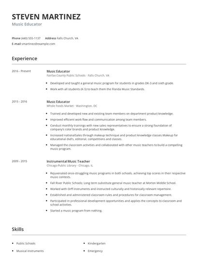 Music Educator Resume