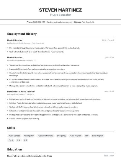 Music Educator Resume