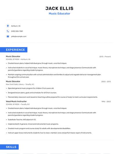 Music Educator Resume