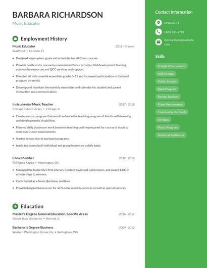 Music Educator Resume