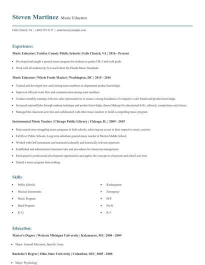 Music Educator Resume