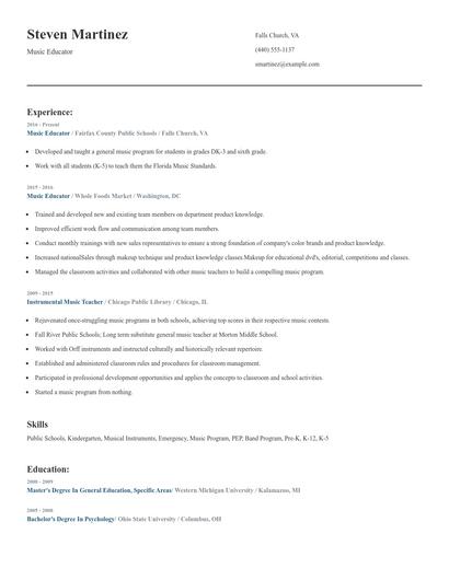 Music Educator Resume