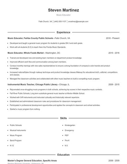 Music Educator Resume