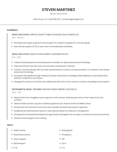 Music Educator Resume