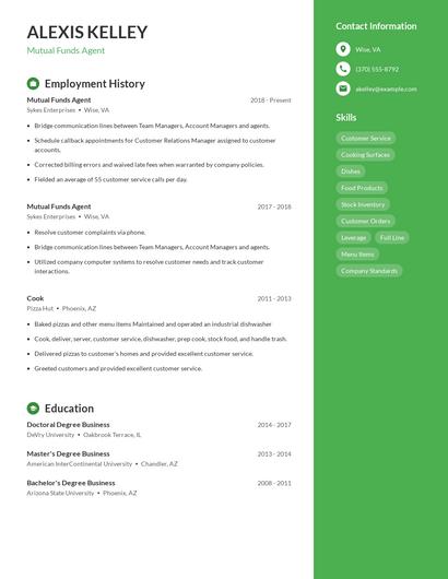 Mutual Funds Agent Resume
