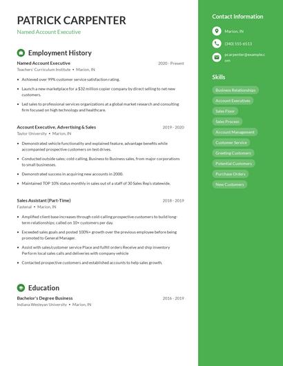 Named Account Executive Resume