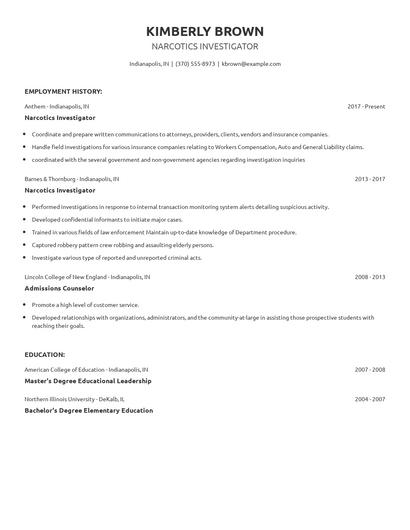 Narcotics Investigator Resume