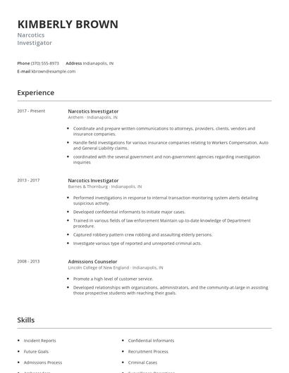 Narcotics Investigator Resume