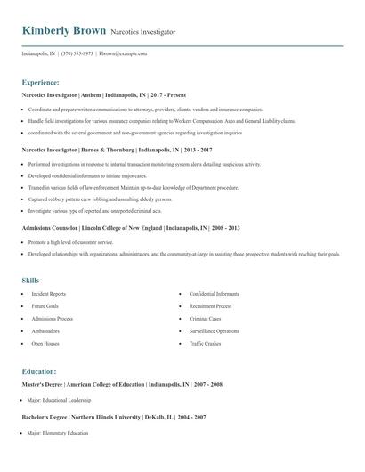Narcotics Investigator Resume
