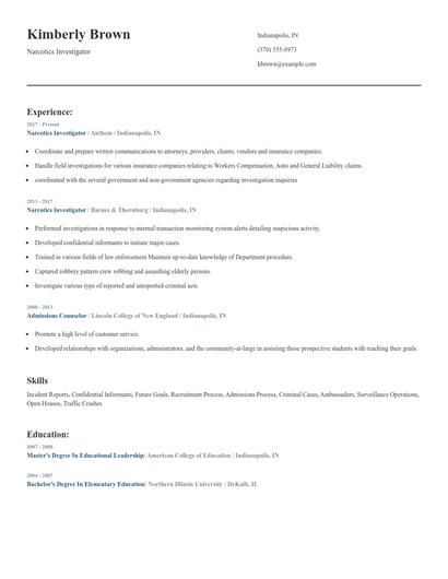 Narcotics Investigator Resume