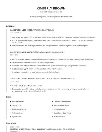 Narcotics Investigator Resume