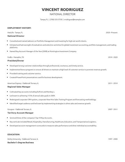 National Director Resume