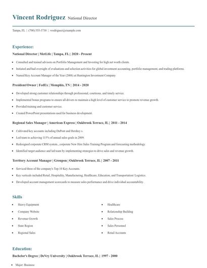 National Director Resume
