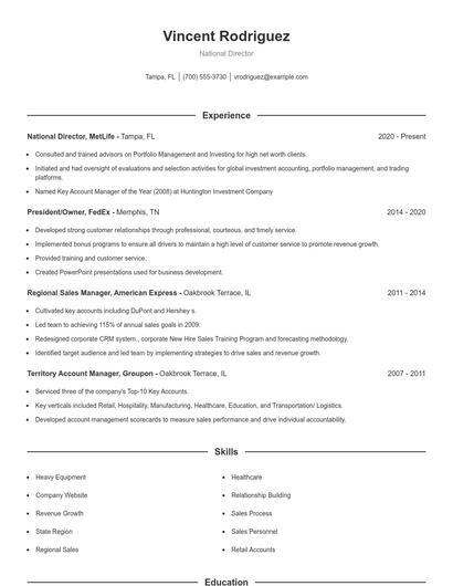 National Director Resume