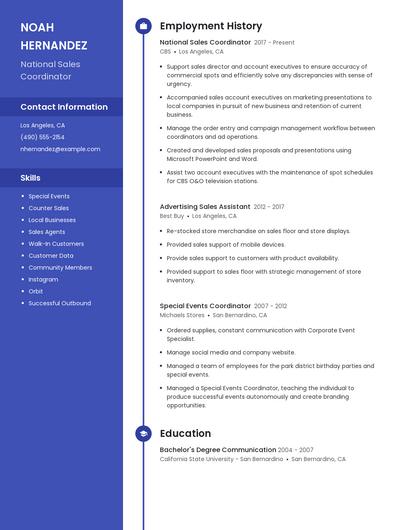 National Sales Coordinator Resume