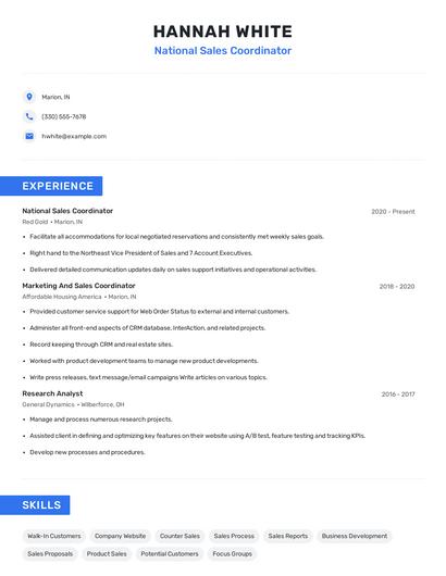National Sales Coordinator Resume