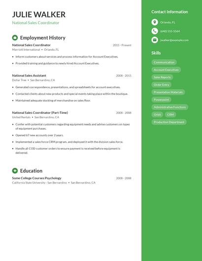 National Sales Coordinator Resume