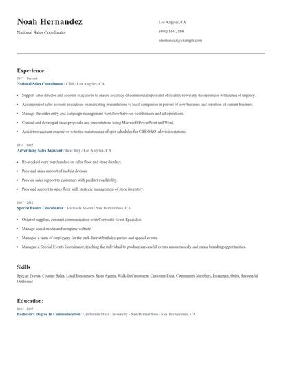 National Sales Coordinator Resume