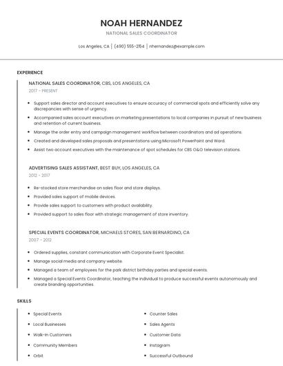 National Sales Coordinator Resume