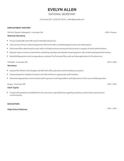 National Secretary Resume