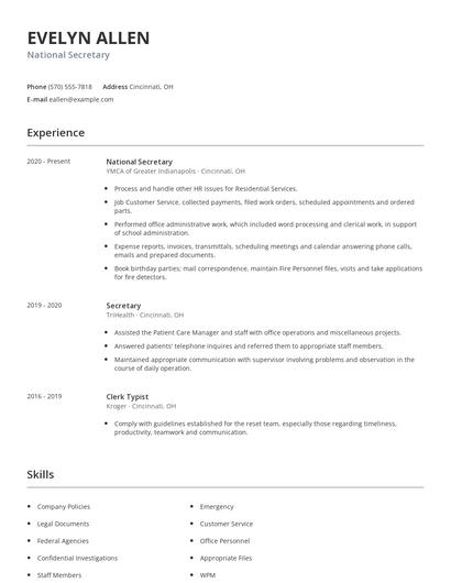National Secretary Resume