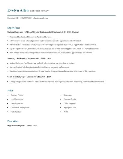 National Secretary Resume