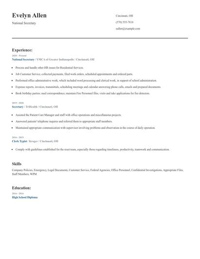 National Secretary Resume