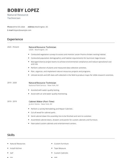 Natural Resource Technician Resume