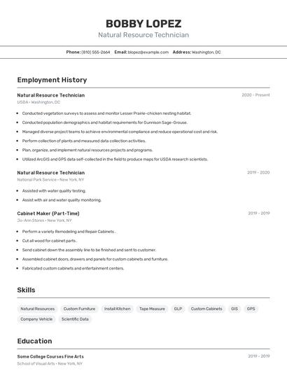 Natural Resource Technician Resume