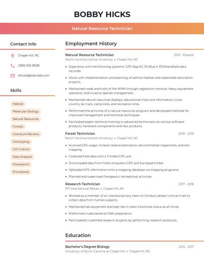 Natural Resource Technician Resume