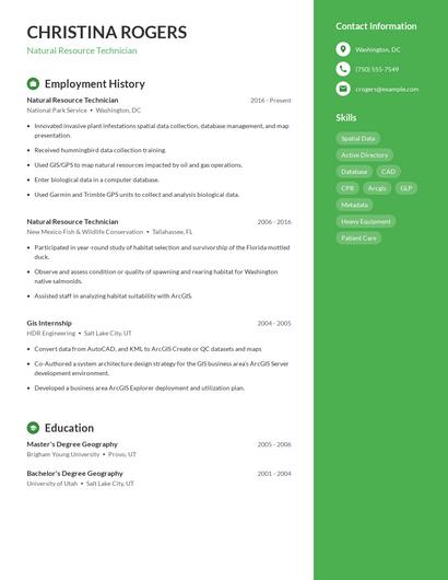 Natural Resource Technician Resume